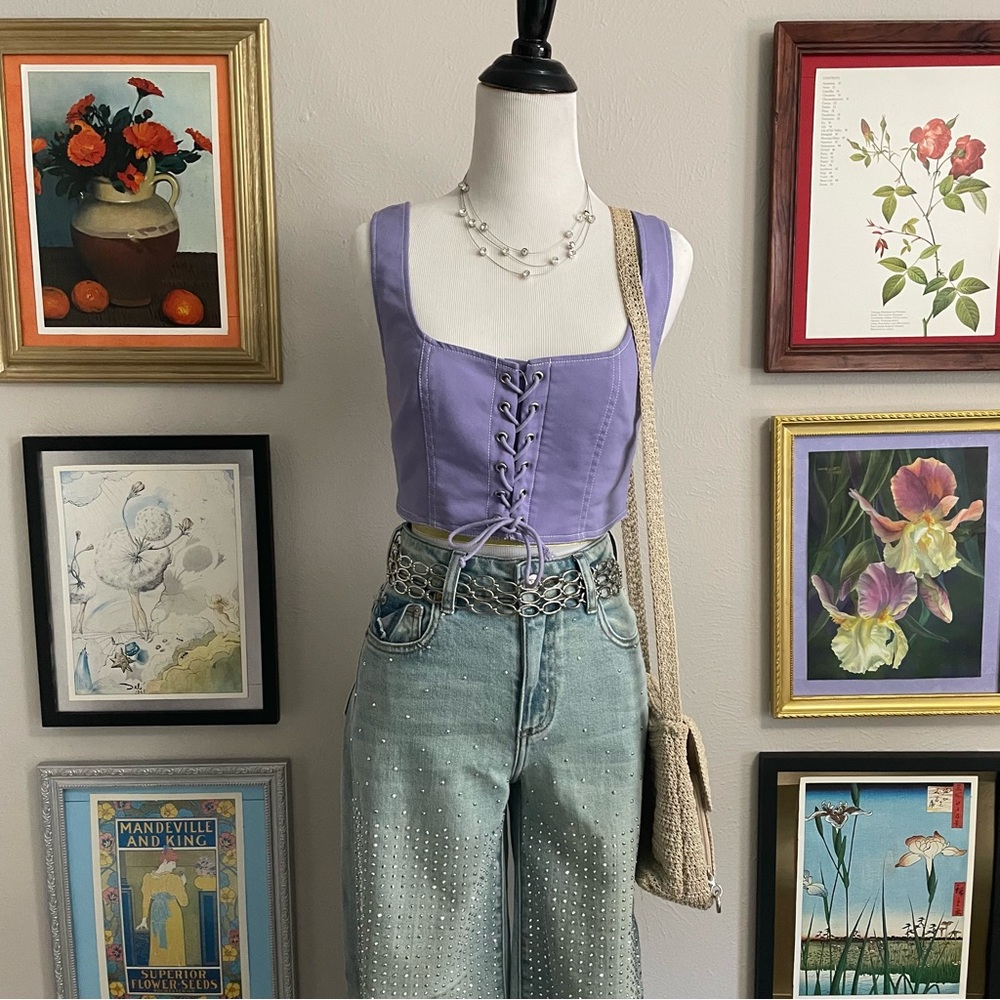 Forever 21 Lavender Lace-Up Crop Top